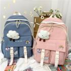 Set: Letter Embroidered Backpack + Badge + Bag Charm