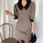 Contrast-trim Houndstooth Minidress Brown - One Size