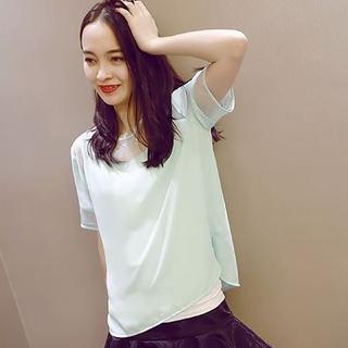 Short-sleeve Organza-panel Top