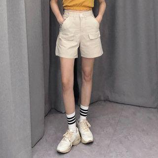Zip-front Flap-pocket Shorts