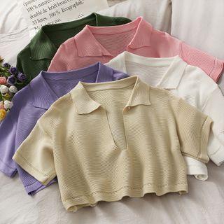 Collared Loose-fit Crop Knit Top In 9 Colors