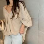 Balloon-sleeve Peasant Blouse Light Beige - One Size