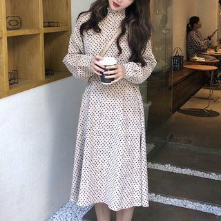 Long-sleeve Heart Print Frill Collar Dress As Shown In Figure - One Size