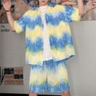 Set: Elbow-sleeve Tie-dye Print Shirt + Shorts