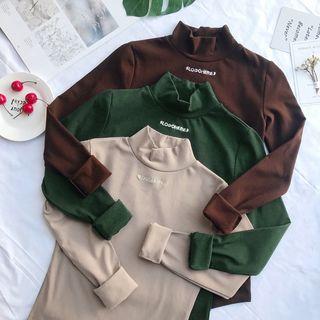 Long-sleeve Mock-neck Lettering Print Top