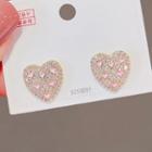 Rhinestone Heart Ear Stud 1 Pair - Ly2523 - Pink - One Size