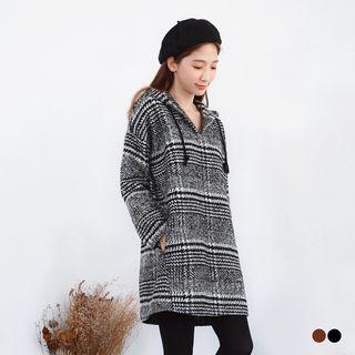 Marled Woolen Plaid Hoodie Dress