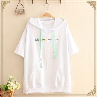 Embroidered Short-sleeve Hooded Top