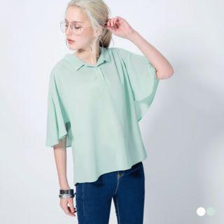 Chiffon Trumpet Sleeve Collared Top