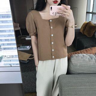 Short-sleeve Square Neck Blouse / Baggy Pants