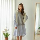 Inset Sweatshirt Asymmetric-hem Stripe Dress Gray - One Size