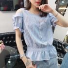 Short-sleeve Cold-shoulder Ruffled Top