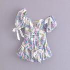 Puff-sleeve Asymmetrical Floral Mini Dress