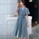 Short Sleeve Plain Midi Shirt Dress