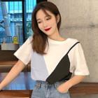 Mock Two-piece Short-sleeve T-shirt Stripe - One Size