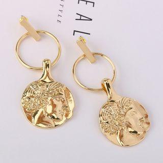 Embossed Alloy Disc Dangle Earring As Shown In Figure - One Size
