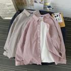Pocket-front Pinstripe Long-sleeve Oversize Shirt