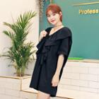 Tie-front Frilled-detail Cotton Dress