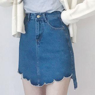 Scalloped Trim Denim Miniskirt