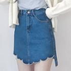 Scalloped Trim Denim Miniskirt