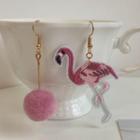 Flamingo Pom Pom Asymmetrical Drop Earring 1 Pair - 0966a - Flamingo - Pink - One Size