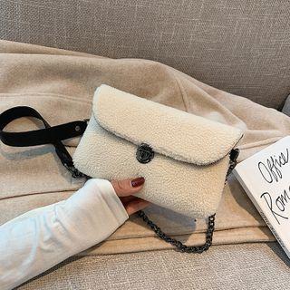 Chain Fleece Flap Crossbody Bag