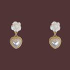 Rose Heart Faux Pearl Alloy Dangle Earring 1 Pair - White - One Size