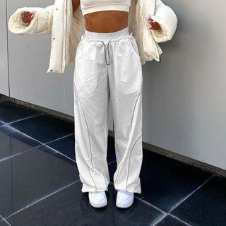 High Waist Draw-string Wide-leg Pants