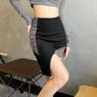 High-waist Color-block Irregular Hem A-line Skirt
