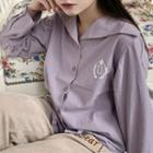 Embroidered Shirt Purple - One Size