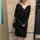 Long-sleeve V-neck Polo Knit Dress