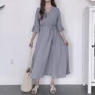 3/4-sleeve Midi A-line Wrap Dress
