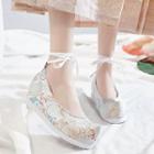 Embroidered Lace-up Hidden Wedge Heel Hanfu Shoes