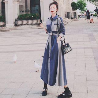 Color Block Sashed Midi Shirtdress