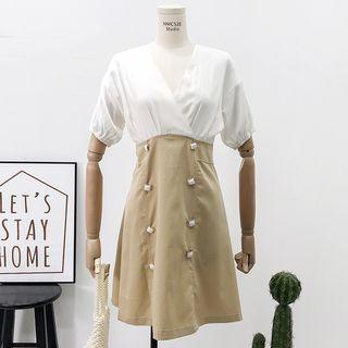 Colorblock Buttoned A-line Dress