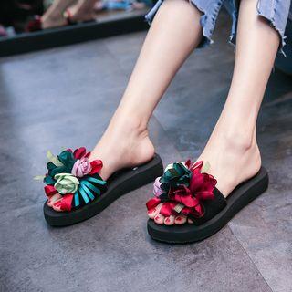 Flower-accent Platform Flip Flops