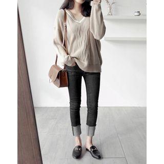 Fleece-lined Cuff-hem Jeans