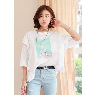 Frill-trim Printed T-shirt