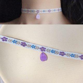 Floral Print Choker 0469a - Purple - One Size