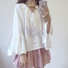 Bell-sleeve Lace-up Blouse White - One Size