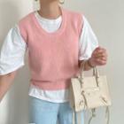 Cropped Sweater Vest Pink - One Size
