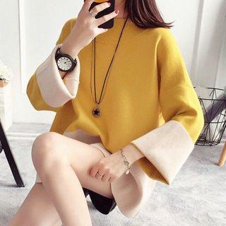 Two Tone Wide-sleeve Oversized Sweater