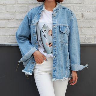 Fray-edge Distressed Denim Jacket