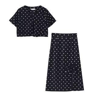 Dotted Cropped Blouse / Midi A-line Skirt