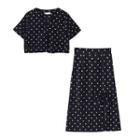 Dotted Cropped Blouse / Midi A-line Skirt