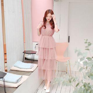 Tiered-tulle A-line T-shirt Dress