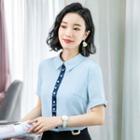 Short-sleeve Beaded Chiffon Shirt / Pencil Skirt