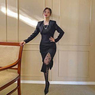 Inset Bolero Deep-slit Midi Dress