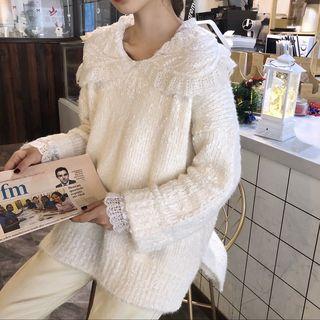 Layered Collar Lace Long-sleeve Top / V-neck Sweater