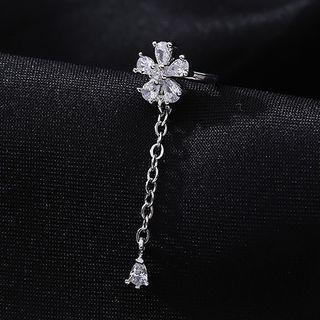 Flower & Heart Rhinestone Sterling Silver Cuff Earring 1 Pc - Cuff Earrings - Silver - One Size